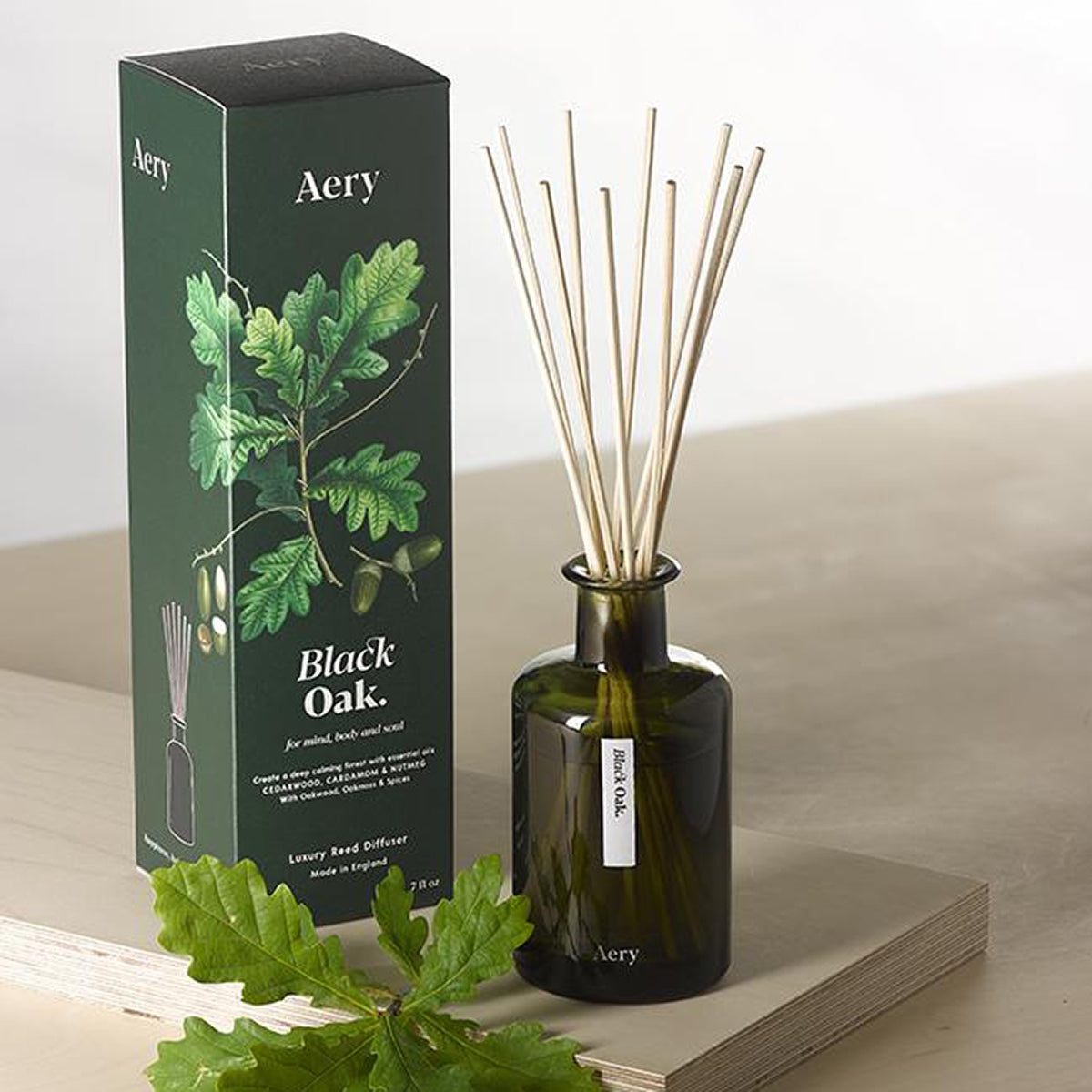 Aery Living Botanical Green 200ml Reed Diffuser Black Oak