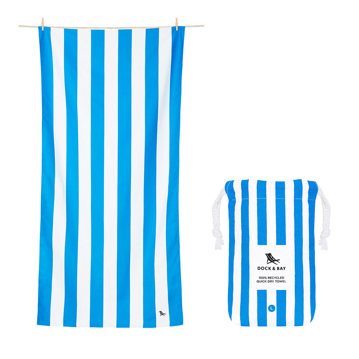 Dock & Bay Beach Towel Cabana Collection L Bondi Blue 100% Recycled 100% Recycled