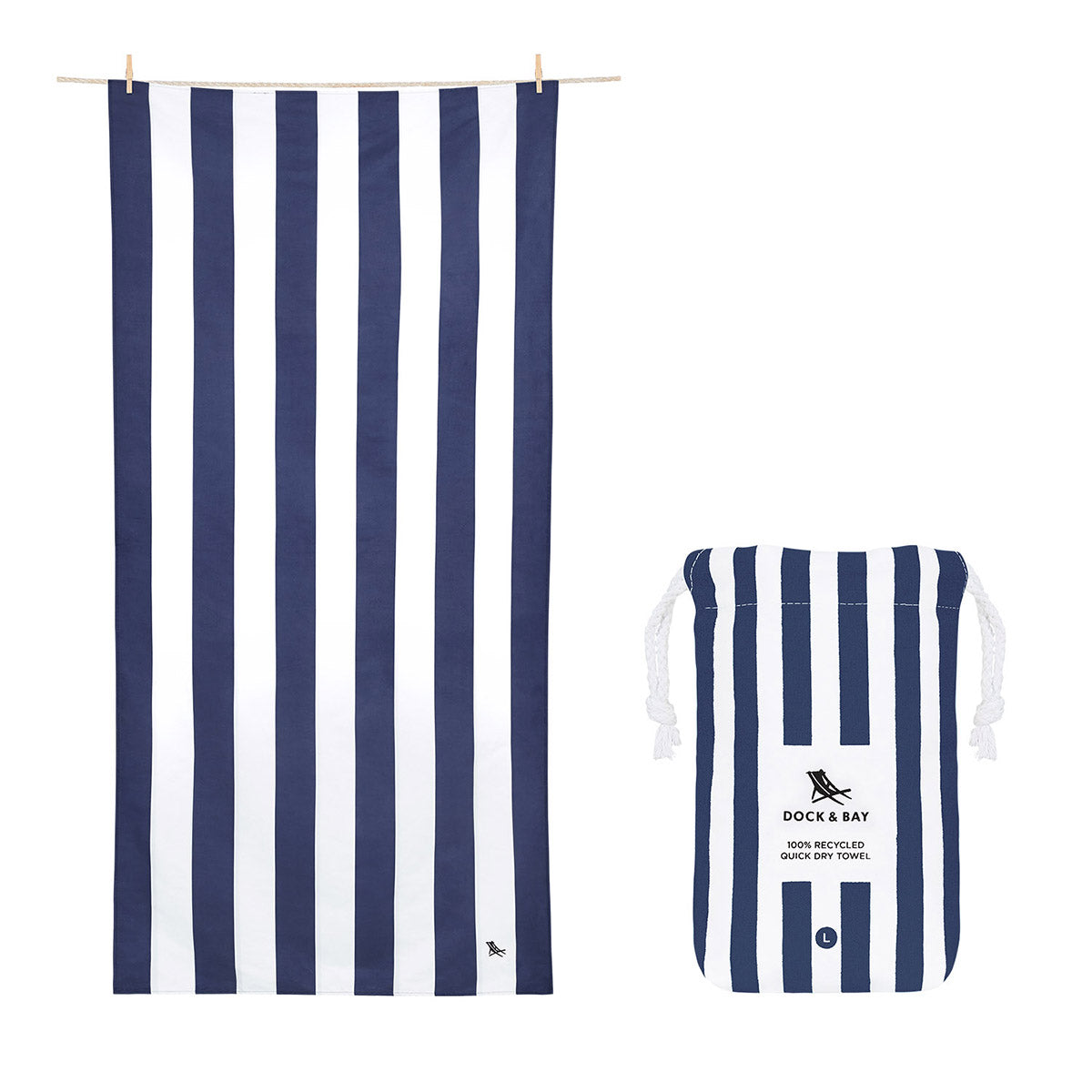 Dock & Bay Beach Towel Cabana Collection L Whitsunday Blue 100% Recycled 100% Recycled