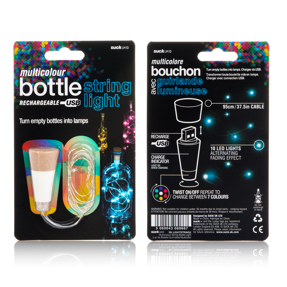 Suck UK Bottle Light String Multicoloured