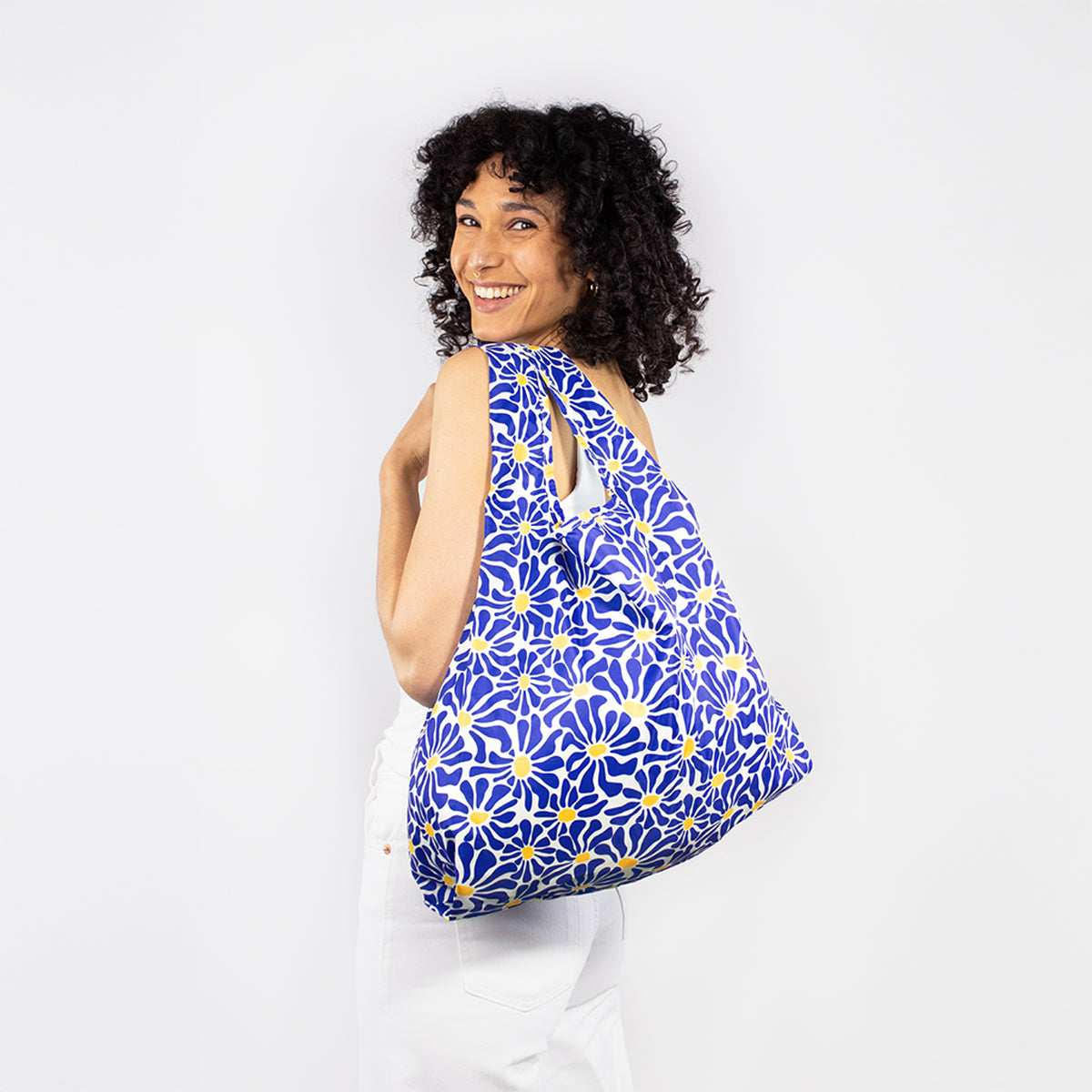 Kind Bag Reusable Bag Medium Abstract Flowers Blue